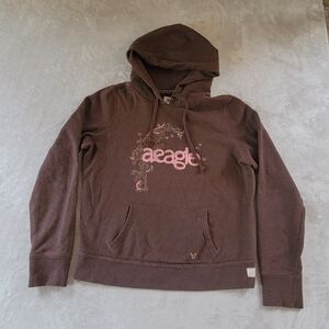 Vintage Y2K American Eagle Brown Pink Hoodie L Women's Stitched